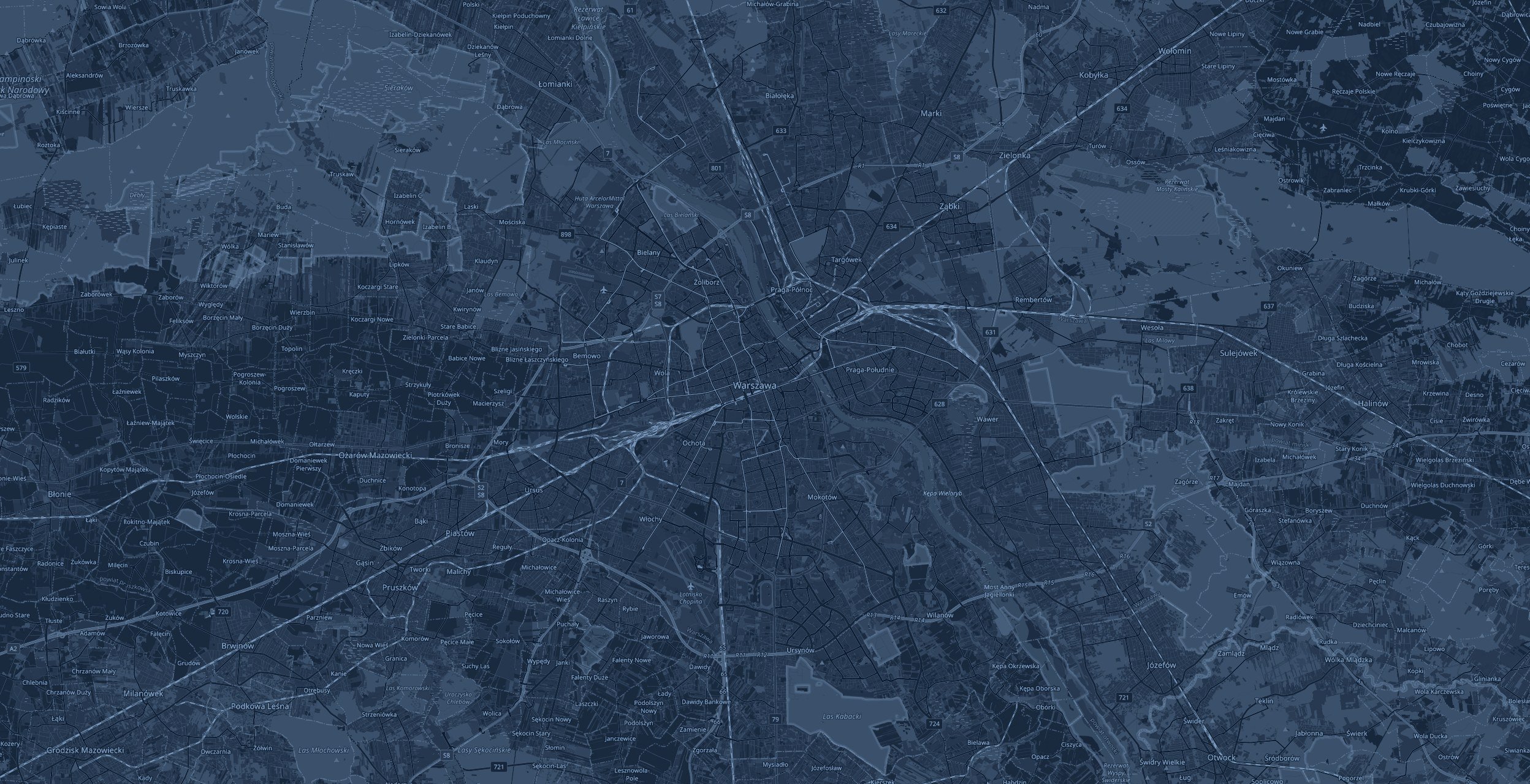 Mapa Warszawy z lokalizacjami ekranów